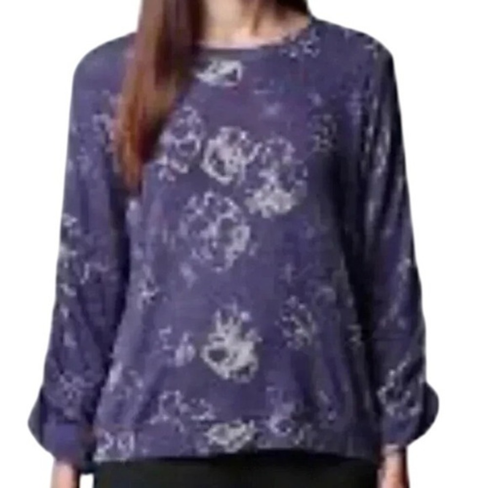 Simply Vera Vera Wang XS Blue Purple Gray Floral Long Sleeve Knit‎ Top
